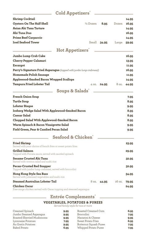 Printable Menu - Perry's Steakhouse & Grille