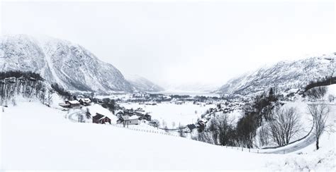 Free Photo: Winter Village in the Mountain Valley