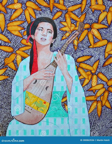 Painting of Japanese Lady in Traditional Dress with Musical Instrument Editorial Photo - Image ...