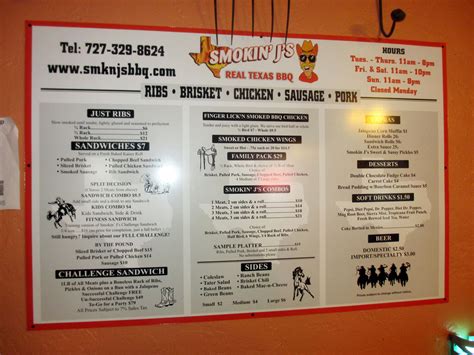 Menu at Smokin' J's BBQ, Gulfport