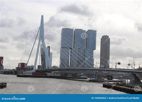 Erasmusbrug Bridge Over River Nieuwe Maas with Nickname Swan Connects North and South of ...