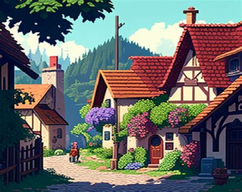 Pixel Art Village Backgrounds by 3dStudios