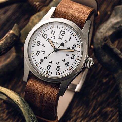 Hamilton Khaki Field Mechanical White Dial Leather Nato Strap | New York Jewelers Chicago