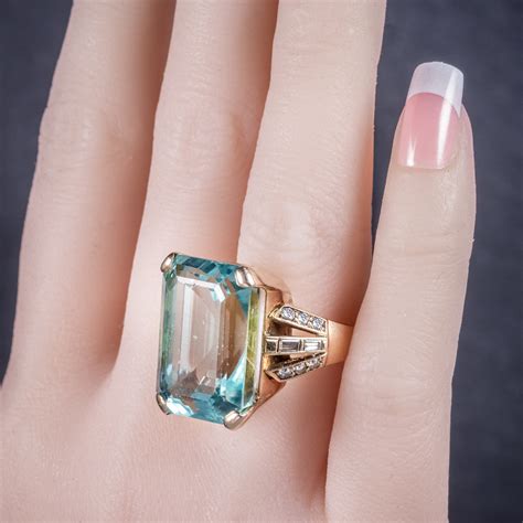 Art Deco Aquamarine Ring 18ct Gold 28ct Aqua – Antique Jewellery Online