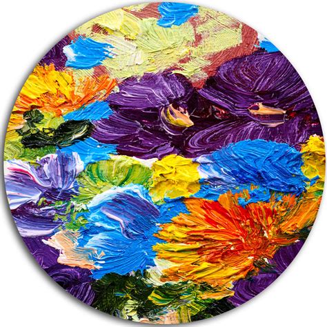 Designart - Heavily Textured Abstract Flowers' Abstract Circle Metal ...