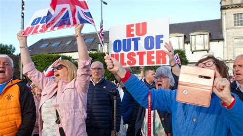 Hundreds gather in Ards to protest Irish Sea border - BBC News