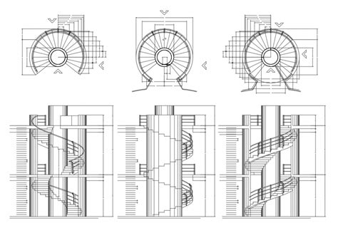 Spiral stairway detail elevation and plan 2d view autocad file | Spiral stairs design, Stairway ...