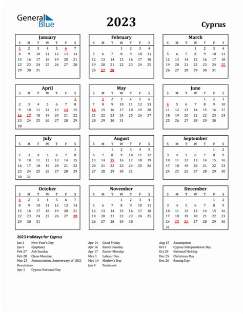 2023 Cyprus Calendar with Holidays