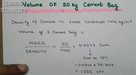 Volume Of Cement Bag In Cubic Feet | Volume Of Cement In 1 Cubic Meter ...