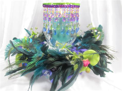 Peacock Wreath and Hurricane Candle Holder Centerpiece Set | Hurricane candle holder centerpiece ...
