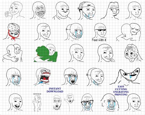 Wojak face meme template SVG PNG Cricut file layered cut design for ...