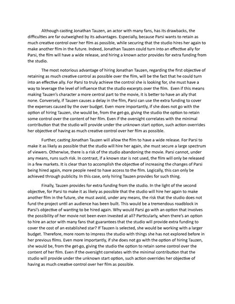 Writing sample 4 - LSAT practice - Although casting Jonathan Tauzen, an ...