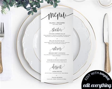 DIY Wedding Menu Template Printable Wedding Menu Cards Menu - Etsy Canada