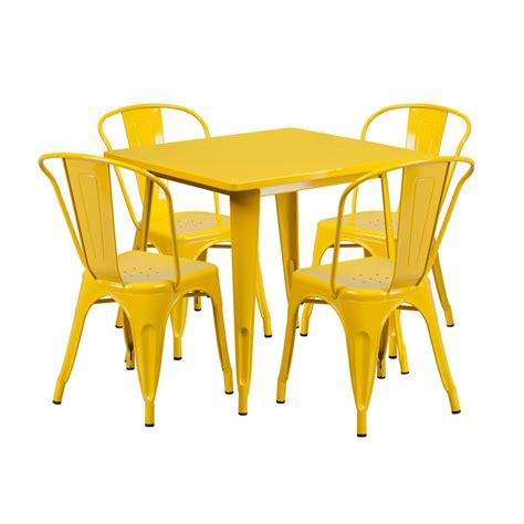 Buy Metal Industrial Dining Table Set with 4 Chairs (Yellow) Online in India at Best Price ...