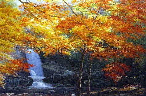 A Serene Autumn Waterfall - Oil Paintings on Canvas