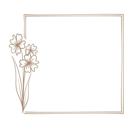 Botanical square frame. Hand drawn line border, leaves and flowers ...