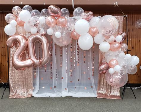 Rose Gold Picture Backdrop, balloon arch | Gold birthday party decorations, Rose gold party ...