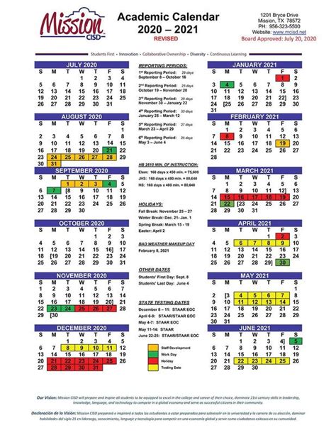 New 2020-2021 School Calendar Approved | Mission Consolidated ...