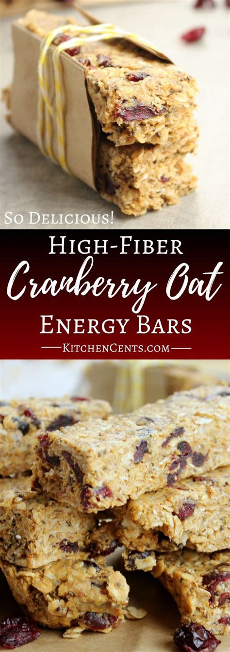 High Fiber Cranberry Oat Energy Bars - the best high fiber recipe. These granola bars are like ...