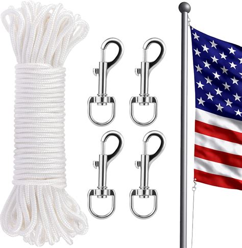 Amazon.com : Flag Pole Rope Kit - 100ft Flag Pole Halyard Rope 1/4" Thick with 4 Pcs Zinc Alloy ...