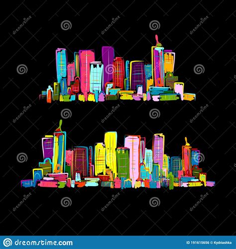 Abstract Night Cityscape, Sketch for Your Design Stock Vector - Illustration of decoration ...