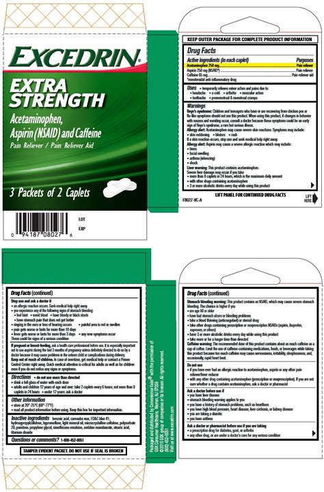 EXCEDRIN EXTRA STRENGTH PAIN RELIEVER- acetaminophen, aspirin, and caffeine tablet, film coated