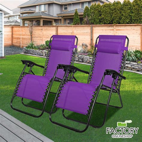 [Purple] Geniqua 2X Zero Gravity Chairs Folding Recliner Yard Outdoor Beach Patio Lounge ...