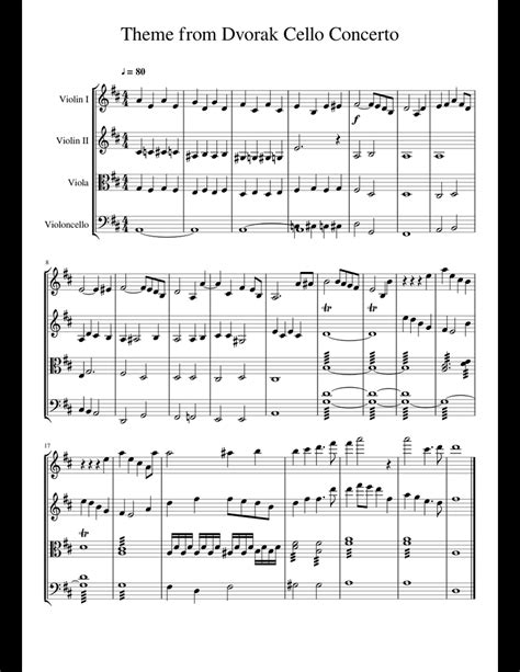 Theme from Dvorak Cello Concerto sheet music for Violin, Viola, Cello ...