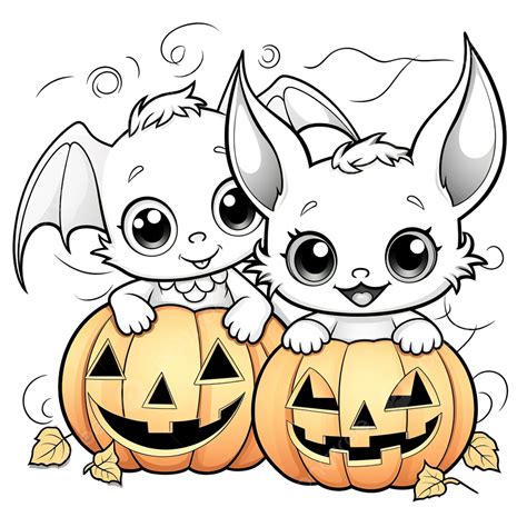 Coloring Page Cute And Funny Bat And Halloween Pumpkin, Pumpkin Drawing, Halloween Drawing, Bat ...