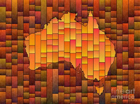 Australia Map Glasa in Orange Digital Art by Eleven Corners