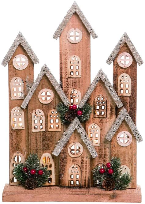 Large Rustic Wood Light Up Christmas Village House Country Home Decor - One Holiday Way