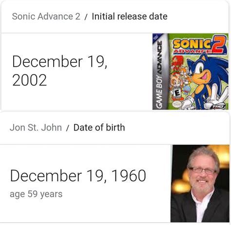 Today is Sonic Advance 2 anniversary and Jon St. John birthday : SonicTheHedgehog