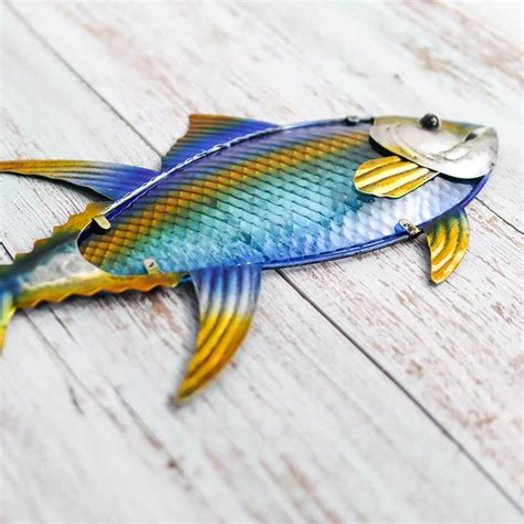 Home Metal Fish Wall Art for Garden Decoration Outdoor Animales Jardin with Colourfull Glass for ...