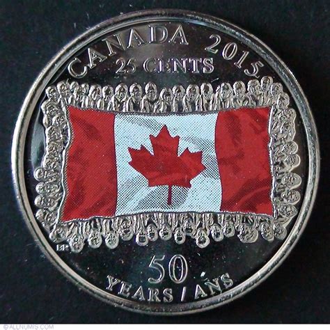 25 cents 2015 Canadian Flag 50th anniversary - color, Commemorative ...