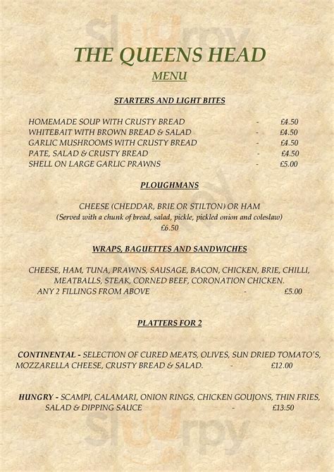 Queens Head menù, Sutton Valence - Main Menu | Sluurpy