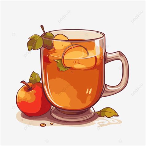 Hot Apple Cider Vector, Sticker Clipart Mug Of Tea With Apples And Ice Cartoon, Sticker, Clipart ...