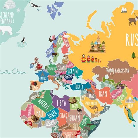 Countries of the World Map Poster Wall Decal World Map Poster, World ...