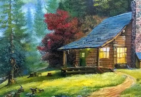 House In The Woods Painting at PaintingValley.com | Explore collection of House In The Woods ...