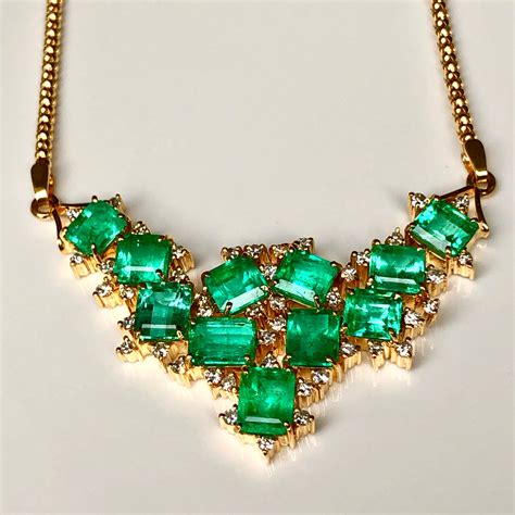 Cluster AAA+ Colombian Natural Emerald Diamond Pendant Necklace 18K ...