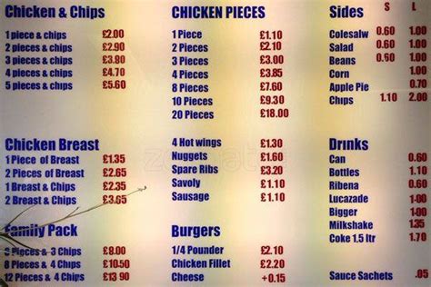 Menu at Chick King fast food, London, 755 High Rd