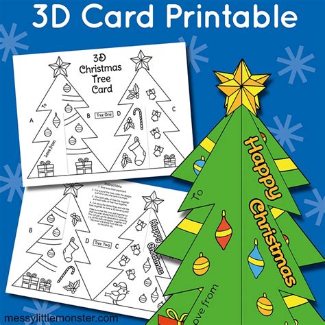 3D Christmas Tree Card Template - Messy Little Monster