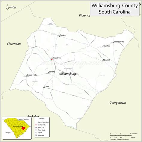 Map of Williamsburg County, South Carolina - Where is Located, Cities, Population, Highways & Facts