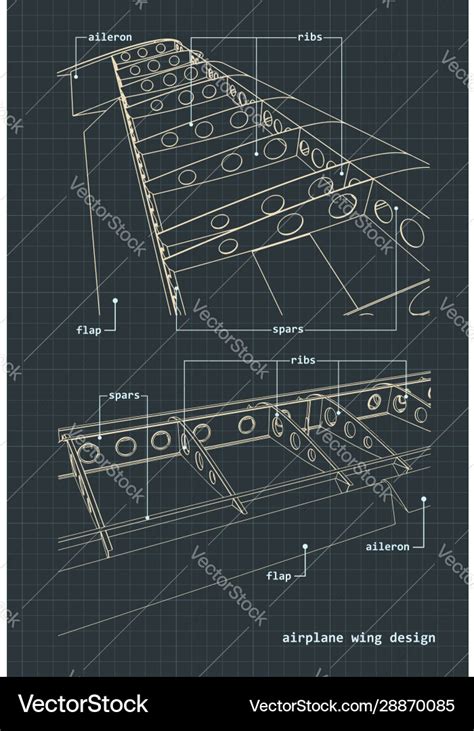 Airplane wings blueprint Royalty Free Vector Image