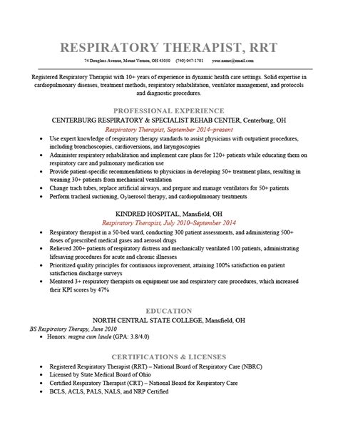 Respiratory Therapist Resume [Sample to Download + Tips]