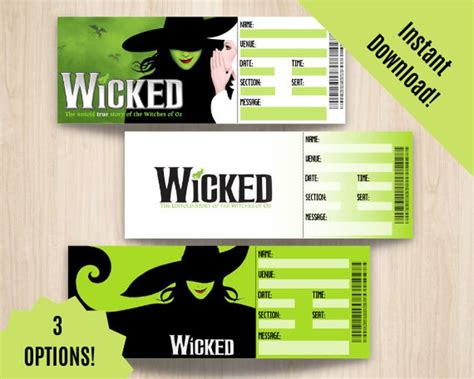 Wicked Musical PDF Instant Download Digital Editable & Printable Ticket ...