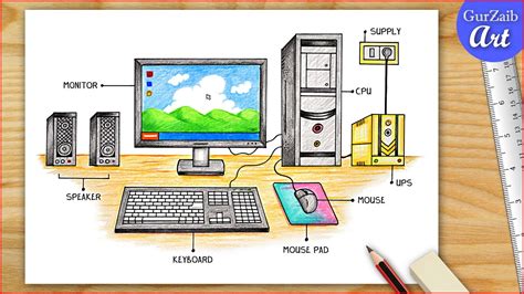 How to Draw Computer Parts Step By Step / Computer Parts Drawing / Desktop Computer Drawing ...