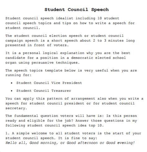 Sample Student Council Speech Examples - 8+ Free Documents in PDF