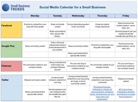 Social Media Calendar Template for Small Business | Social media calendar template, Social media ...