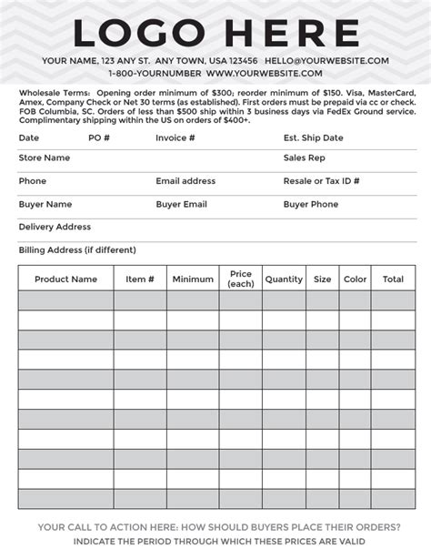 Professional Line Sheet + Order Form Design