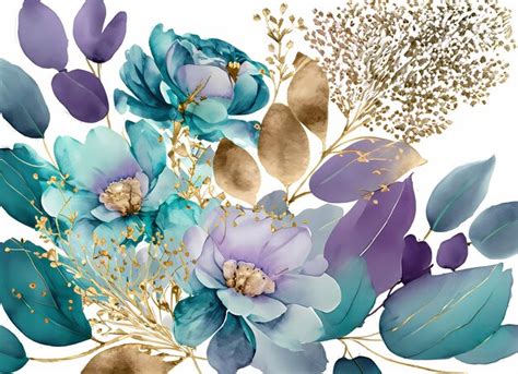 Premium AI Image | Watercolor teal purple flowers